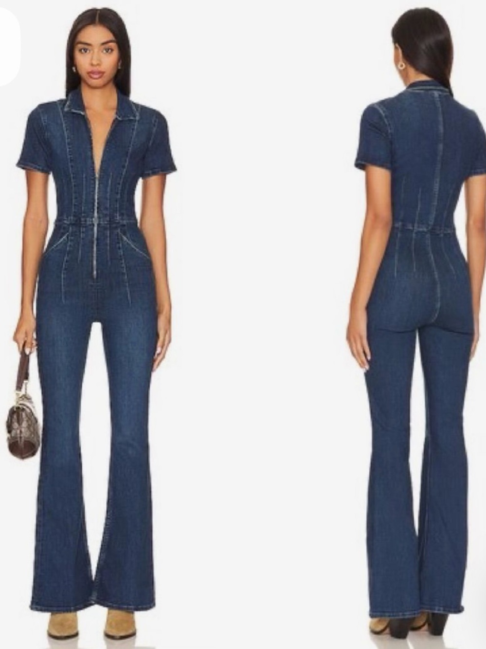 We The Free Jayde Denim Wide Leg Flare Jumpsuit Size XS NWT